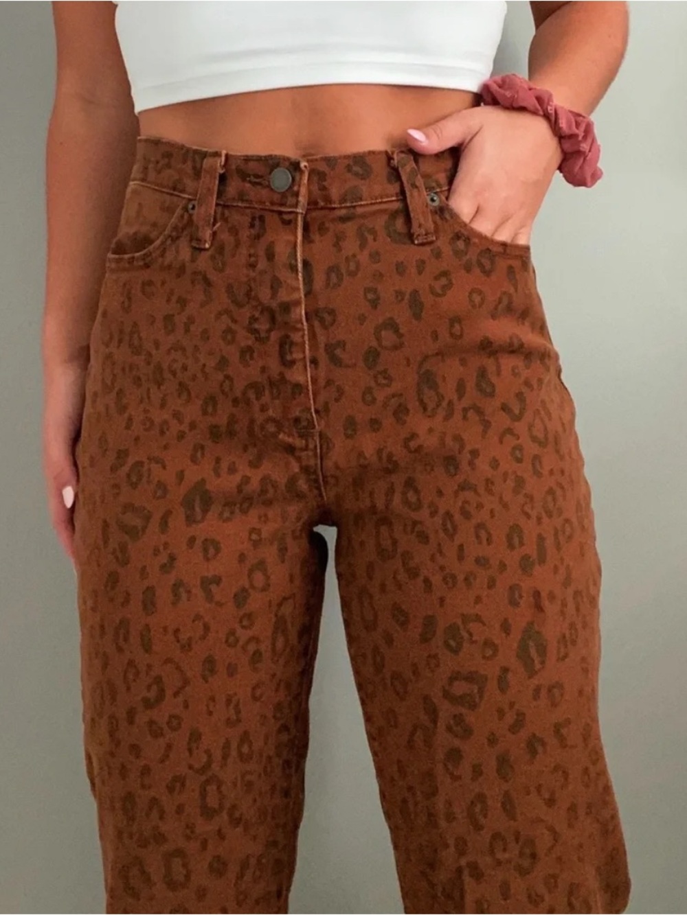 Universal Thread Rust Brown Leopard-Trim High-Rise Jeans
